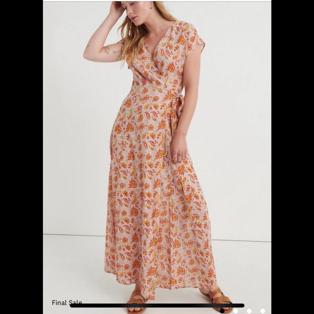 Lucky Brand Pink and Orange Floral Maxi Wrap Dress